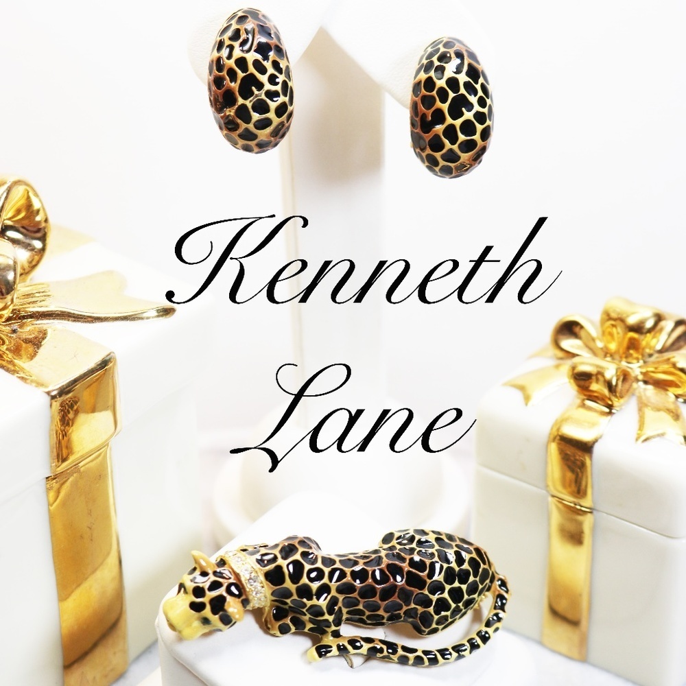 🐆 Vintage Kenneth Jay Lane Couture Collection Earrings & Brooch Jewelry Set 🐆